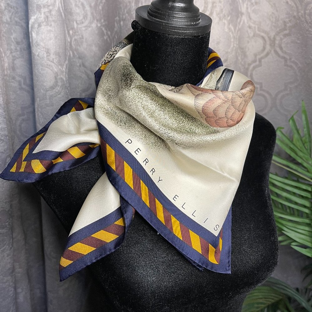 Designer, Vintage Perry Ellis Silk Duck Scarf